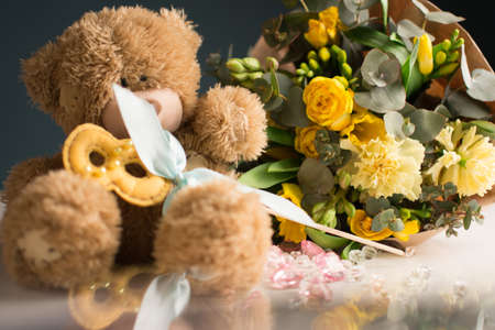 Spring Cards flowers and a bearの写真素材