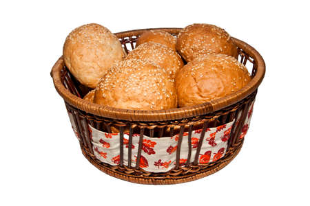 Buns in a basket on a white backgroundの写真素材