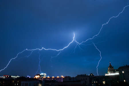 Lightning in Moscow cityの写真素材