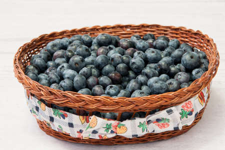 Blueberries in basketの写真素材