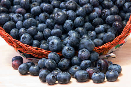 Blueberries in basketの写真素材