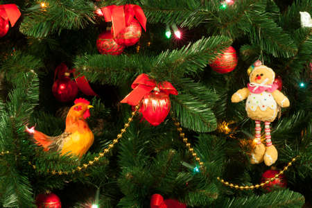 Christmas tree with a cockの写真素材