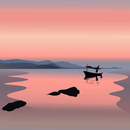 Boat on the sunsetのイラスト素材