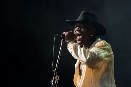 Massaquoi Alloysious sings at a concert in Moscow, Russia, festival Park Live, July 29, 2018のeditorial素材