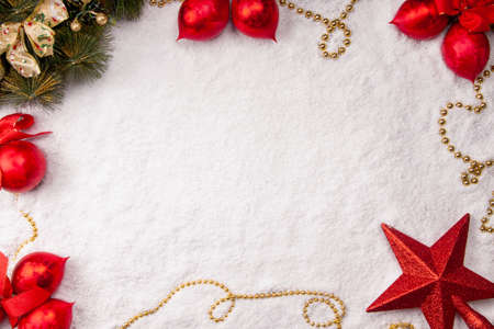 Snow christmas background top view mock upの写真素材