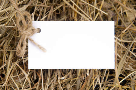 Business card on a background of hay. Agriculture concept. Mock upの写真素材