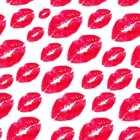 Seamless pattern kiss red lipstick on whiteの写真素材