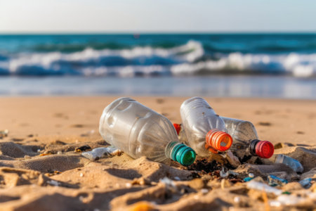 Plastic water bottles pollution in ocean. Environment conceptの素材