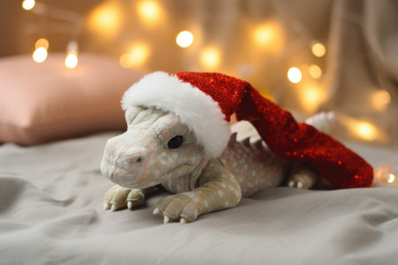 Cute Little Dragon Wearing a Santa Claus Hat for Christmas Celebrationの素材