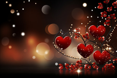Romantic Valentines Day Abstract Background with Heart Shaped Elements and Soft bokeh with copyspaceの素材
