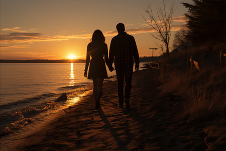 Romantic Sunset Serenade. Enchanting Silhouette of a Coupleの素材