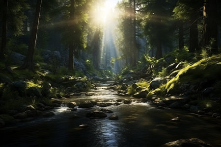 Lush Green Earth. Vibrant Forest, Clean Rivers, and Pristine Landscape for Nature Enthusiastsの素材