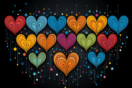 Heart Rain. Colorful Hearts Falling Like Raindrops in a Whimsical Display of Love and Joyの素材