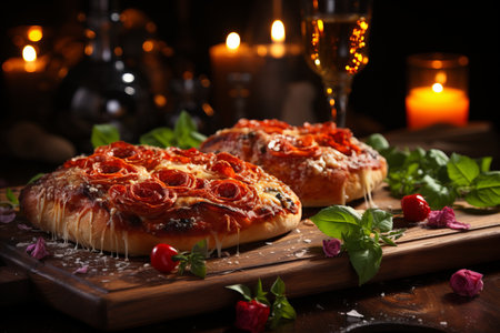 Heart-shaped Pepperoni and Mozzarella Pizza Perfect Romantic Dish for Valentines Dayの素材