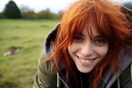 Cheerful Girl with a Beautiful Smile - Portrait of a Happy Young Woman with a Radiant Expression.の素材