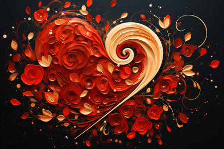Romantic Valentines Day Abstract Background with Beautiful Hearts and Colorful Rosesの素材