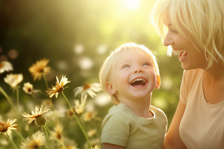 Happy mother sharing a heartwarming moment with her child on the Special Occasion of Mothers Day.の素材