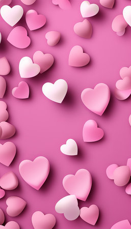 Elegant Vertical Pink Hearts Backdrop - Delicate Love-themed Image for Romantic Designs.の素材