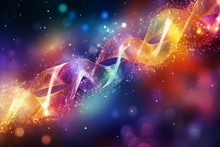 Futuristic Neon DNA Background - Vibrant Design for Tech Concepts and Artistic Presentations.の素材