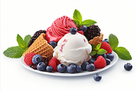 Delicious Ice Cream with a Variety of Fresh Berries, Perfect for Summertime Indulgenceの素材