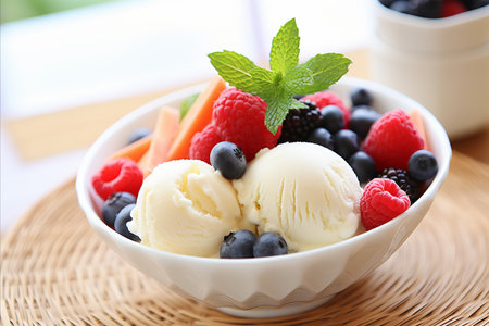 Refreshing Fruit and Berry Ice Cream - Irresistible Summer Dessert with Freshness and Flavor.の素材