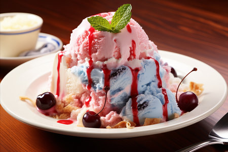Cherrylicious Ice Cream. Fresh Cherries atop Smooth and Creamy Delight - Irresistible Summer Treatの素材