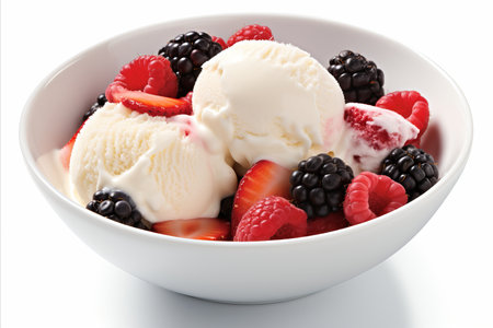 Scrumptious Ice Cream Delight with Juicy Fresh Berries - A Tempting Summer Treatの素材