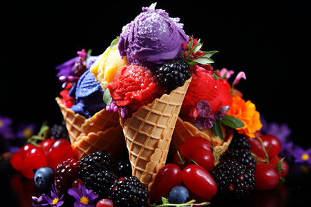 Refreshing Homemade Ice Cream Dessert with a Variety of Fresh Fruits and Juicy Berriesの素材