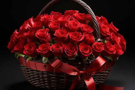 Valentines Day Red Rose Basket Deliveries. Express Love with Beautifully Arranged Rosesの素材
