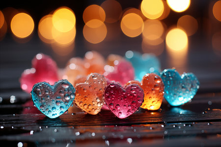 Colorful Heart Shapes on Light Colored Background with Soft Glow, Love and Romance Conceptの素材