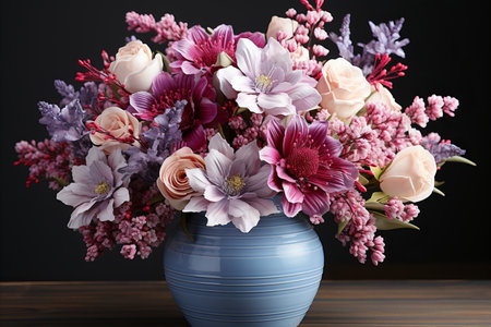 Beautiful Bouquet of Colorful Flowers in a Glass Vase - Stunning Floral Arrangement for Home Decorの素材