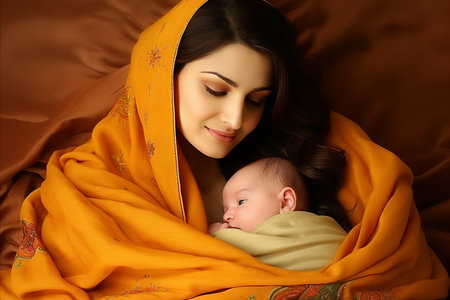 Happy Mother and Baby Delighting in Joyful Moments, Celebrating the Special Bond on Mothers Day.の素材