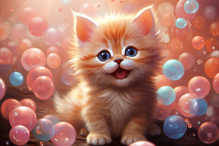 Valentines Day Cute Kitten Illustration for Greeting Cards, Posters and Promotionsの素材