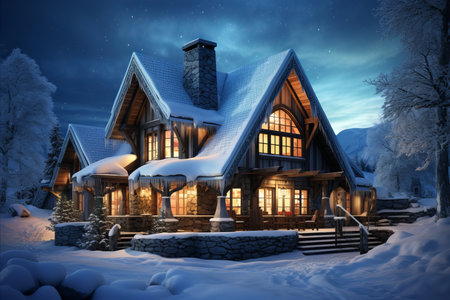 Charming Cozy House Amidst Mesmerizing Snowscape - Ideal for Unforgettable Winter Getawaysの素材