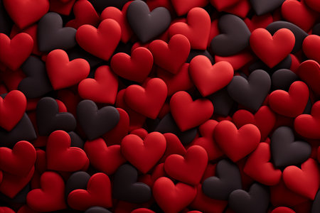Valentines Day Romantic Red and Black Hearts Background for Love and Romance Themesの素材