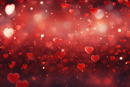 Valentines Day Hearts. Stunning Red Bokeh Abstract Background for Romance and Love Celebrationの素材