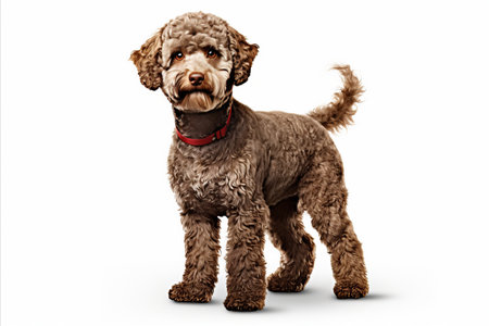 Lagotto Romagnolo Dog on White Background - A Charming Canine for Pet Enthusiastsの素材