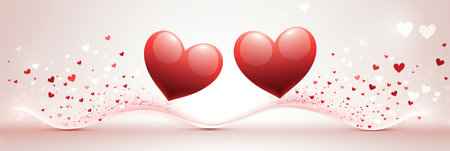 Valentines Day Red Hearts Background illustration bannerの素材