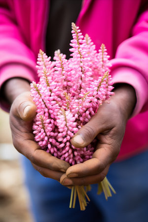 Elegant and Serene, Gentle Hands Grasp Enchanting Delicate Flowers - Vertical Photoの素材