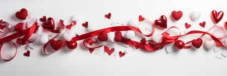 Blank banner with frame of valentine decoration and red hearts with space for textの素材