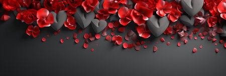 Blank banner with frame of valentine decoration and black hearts with space for textの素材