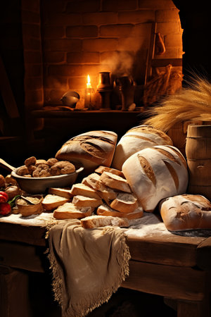 Capturing the Alluring Aroma of Freshly Baked Bread in a Visually Tempting Vertical Sceneの素材