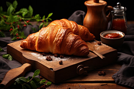 Freshly Baked Croissants - Delicious Flaky Pastries with a Crispy Texture and Fragrant Aromaの素材