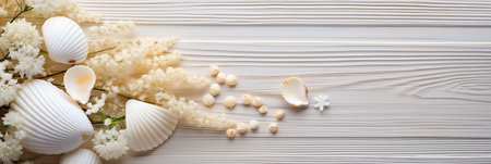 Seashell Frame Border for Text, Copy Space for Message or Design, Nautical Beach Theme Backgroundの素材