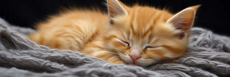Cozy Kitten. Adorable Sleep on Soft Blanket with Copy Space - Perfect for Banners.の素材