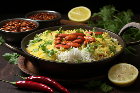 Aromatic Rajma Chawal. Traditional Indian Delicacy with Fragrant Spices and Ample Text Spaceの素材