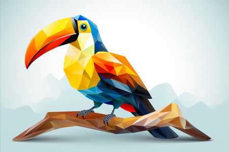 Exquisite Colorful Toucan Bird Low Poly in Lush Green Tropical Rainforest Habitatの素材