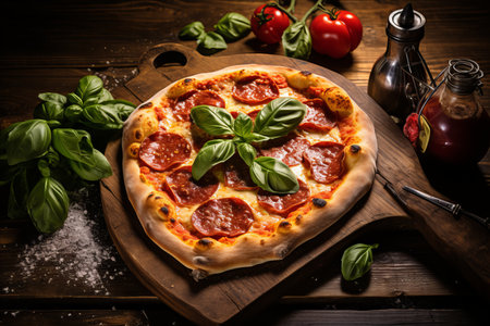 Delicious Pepperoni Pizza with Ample Copy Space for Food Advertisement or Menu Presentationの素材