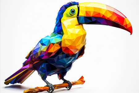 Exquisite Colorful Toucan Bird Low Poly in Lush Green Tropical Rainforest Habitatの素材