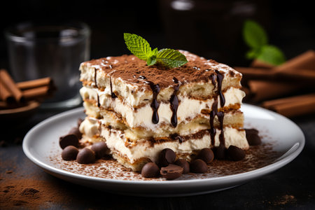 Delicious Italian Tiramisu Dessert - Tempting Classic with Creamy Mascarpone - Perfect Copy Spaceの素材